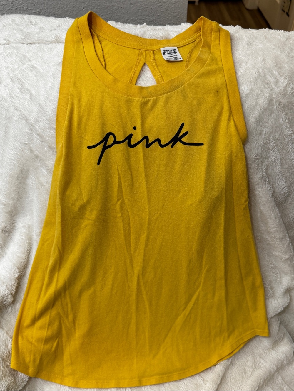 PINK Victoria's Secret Yellow Logo Tank Top with Keyhole Back